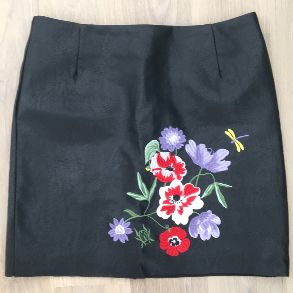 Embroidered Leather Skirt
